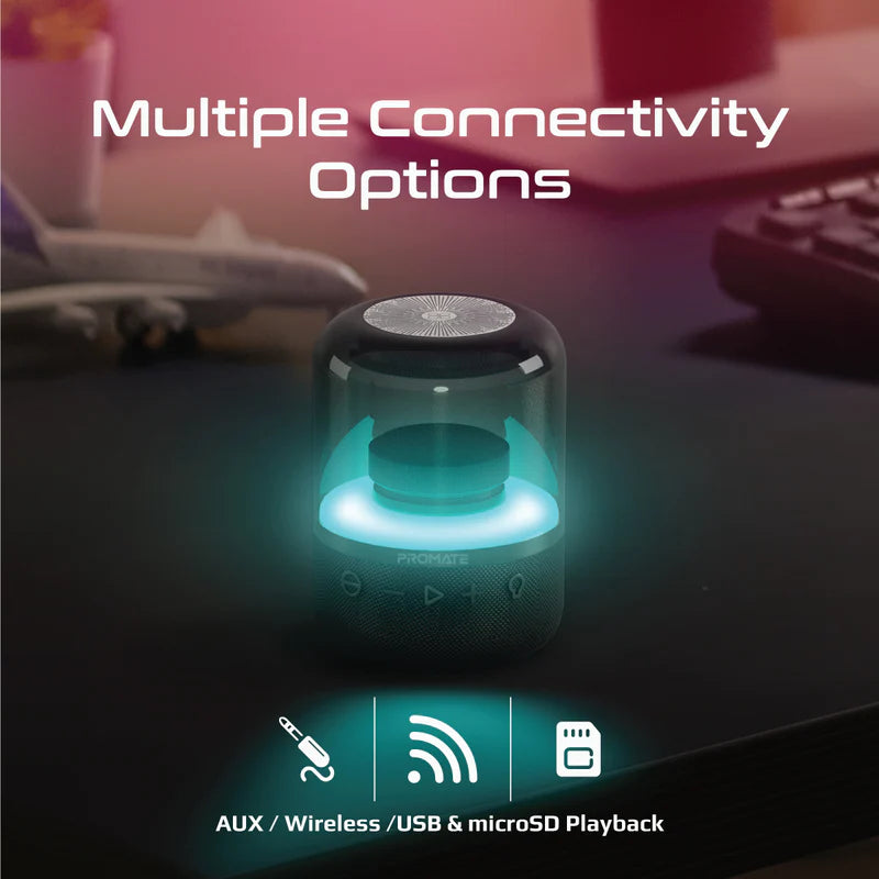 PROMATE 8W Surround Sound LED Bluetooth Speaker with AUX/TF/Handsfree, Black - GLITZ.BLACK