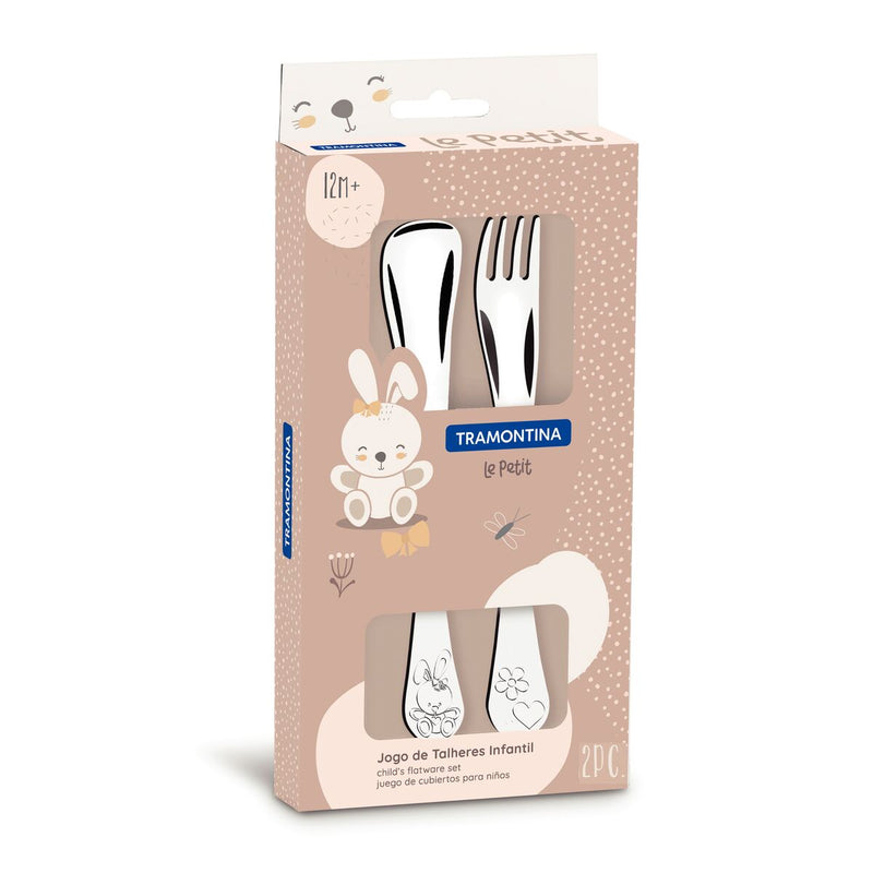 TRAMONTINA Le Petit stainless steel children's flatware set for girls with high-gloss finish and relief pattern, 2 pcs - 66973/015
