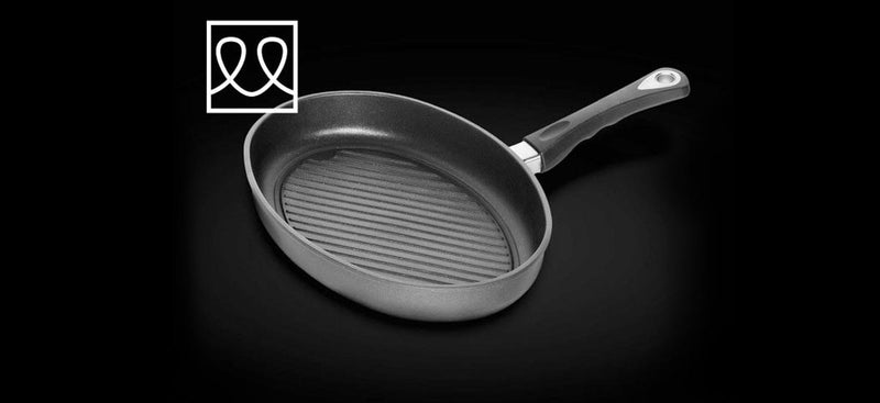 AMT GASTROGUSS Ribbed Oval Fish Pan with handle 35 x 24 x 5 cm : Induction - I-3524G-E