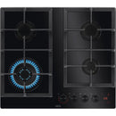 AEG 60cm Built-In Gas Hob on Black Glass with 4 Burners & Cast Iron Support - HKB64341NB - In Stock