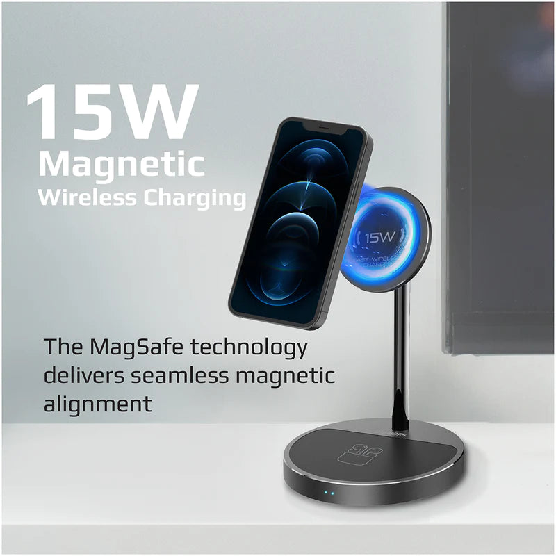 PROMATE 3-in-1 Magsafe Wireless Charger with 15W Magsafe, 5W Qi & 20W PD USB-C - AURABASE-PD20.UK - Limited Stock