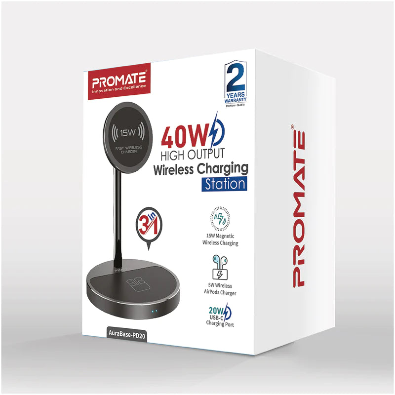 PROMATE 3-in-1 Magsafe Wireless Charger with 15W Magsafe, 5W Qi & 20W PD USB-C - AURABASE-PD20.UK -  New Arrival