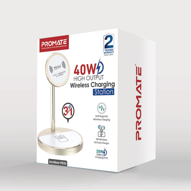PROMATE 3-in-1 Magsafe Wireless Charger with 15W Magsafe, 5W Qi & 20W PD USB-C - AURABASE-PD20.UK -  New Arrival