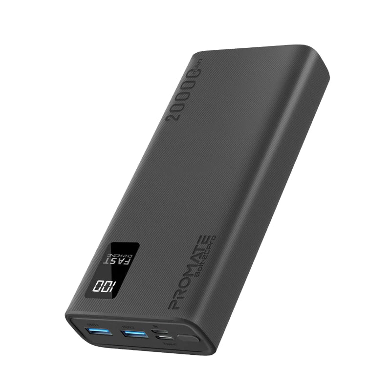 PROMATE 20000mAh Compact Smart Charging Power Bank with Dual USB-A & USB-C Output - BOLT-20PRO - New Arrival