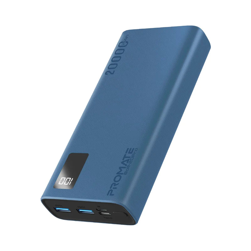 PROMATE 20000mAh Compact Smart Charging Power Bank with Dual USB-A & USB-C Output - BOLT-20PRO