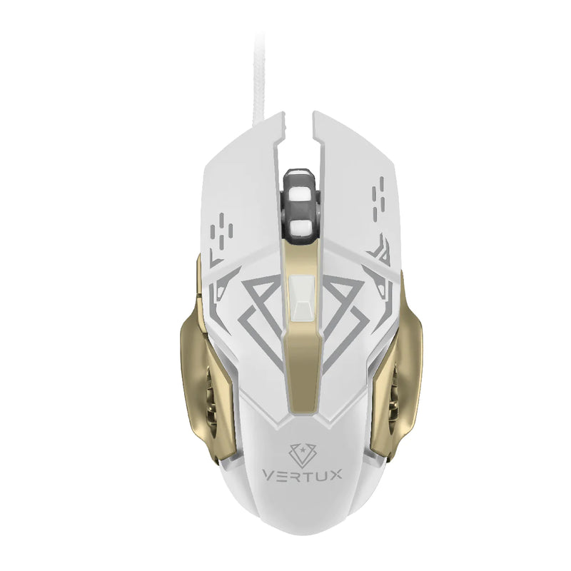 VERTUX Ergonomic Wired Gaming Mouse with 6 Programmable Buttons & RGB Back-light, White/Gold - DRAGO.WT/GD - Last Unit