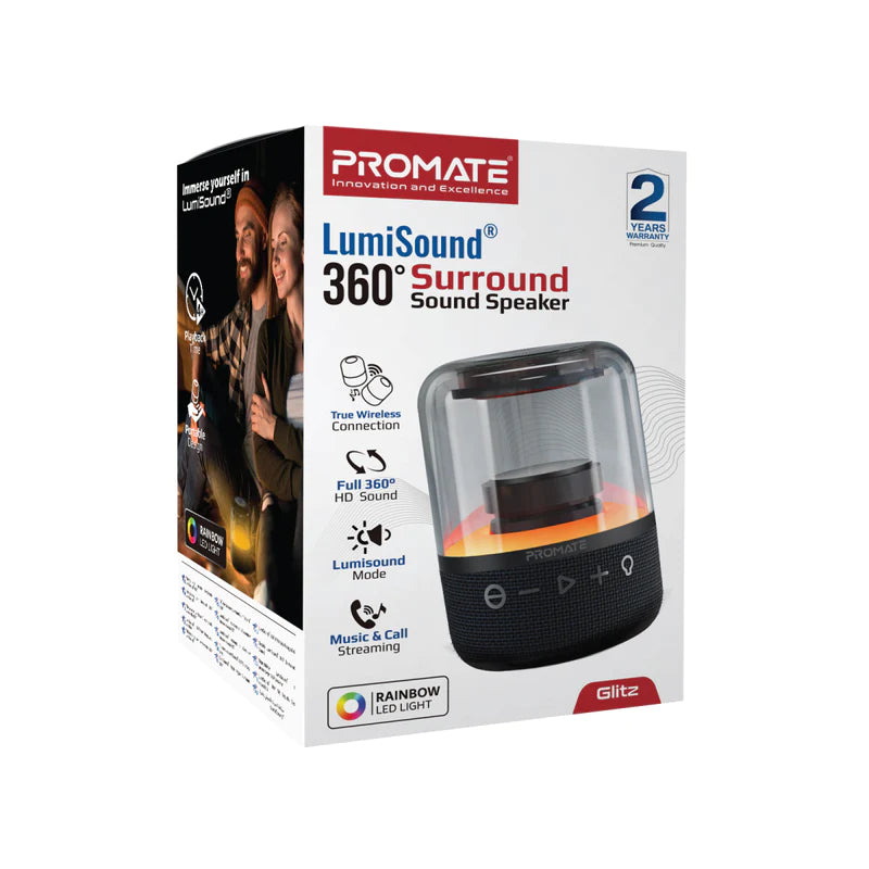 PROMATE 8W Surround Sound LED Bluetooth Speaker with AUX/TF/Handsfree, Black - GLITZ.BLACK