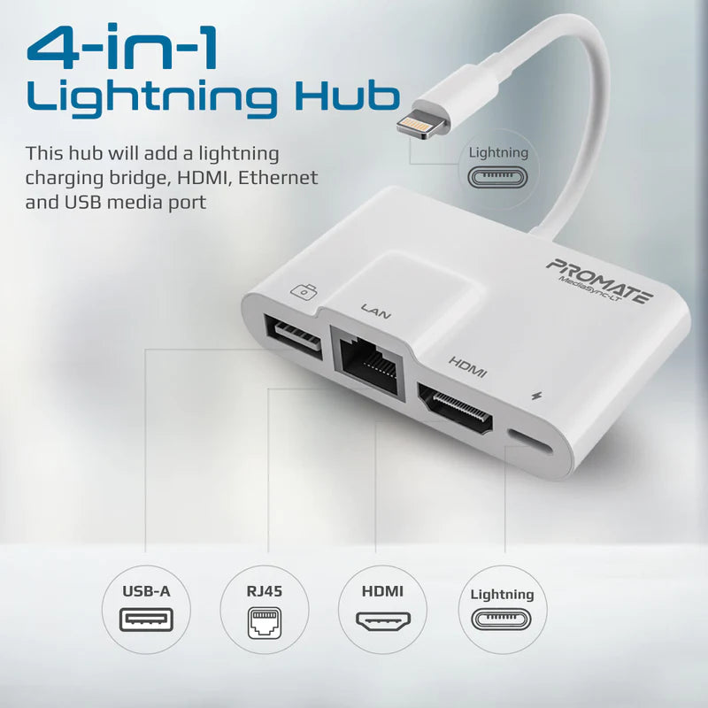 PROMATE 4-in-1 Multimedia Hub with Lightning Connector - MEDIASYNC.LT