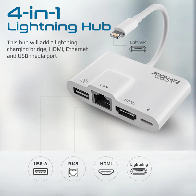 PROMATE 4-in-1 Multimedia Hub with Lightning Connector - MEDIASYNC.LT - New Arrival