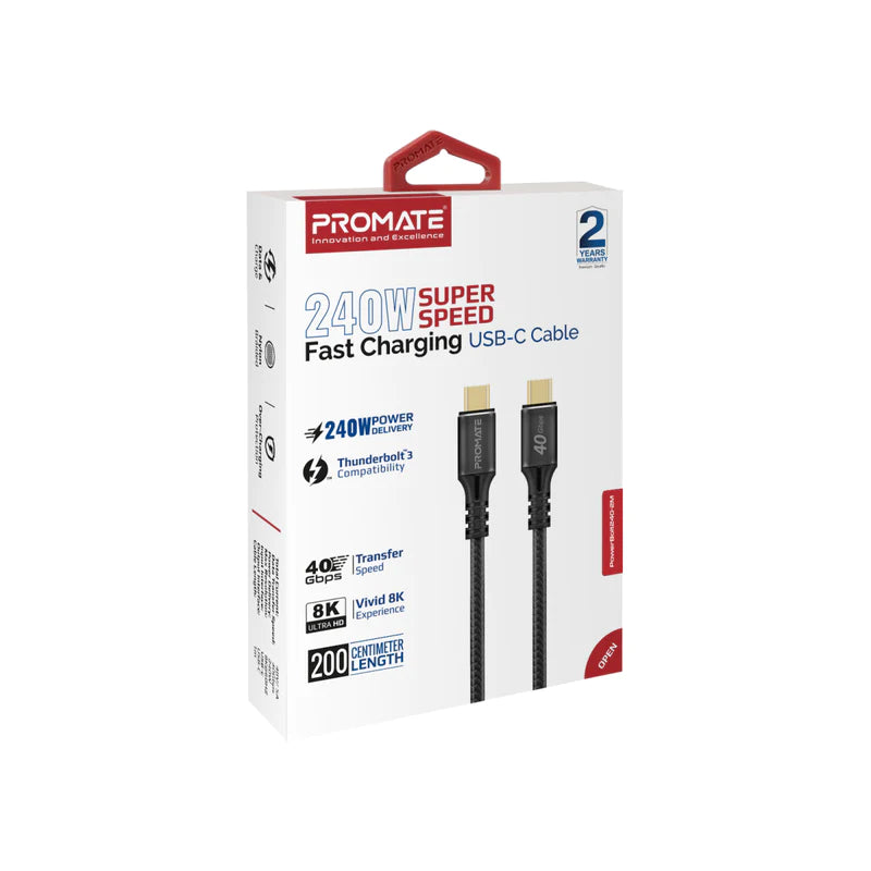 PROMATE 240W Super Speed Fast Charging USB-C Cable - POWERBOLT240-2M
