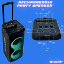 SHARP 50W RMS Portable Rechargeable Bluetooth Party Speaker with Free Microphone, Luggage-Style Handle and Wheels! - PS-935