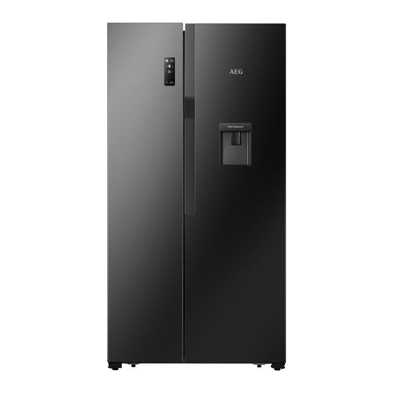 AEG 508L A+ Freestanding Side by Side Black Glass Refrigerator with Tankered Water Dispenser- RXB57011NG - INCOMING MID OF JUNE 2024 - PRE ORDER!