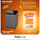 SHARP 15KG Top Loading Diamond Drum Washing Machine - ES-MS155CZ-I - Ramadan Promo till 15 Feb - Till stock last