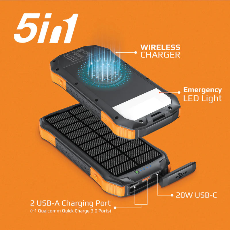 PROMATE 10000mAh Rugged EcoLight™ Solar Power Bank - SOLARTANK-10PDQI