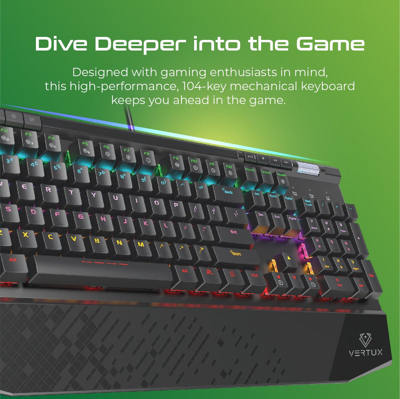 VERTUX Hyper Action Mechanical Gaming Keyboard - TUNGSTEN.BK/EN