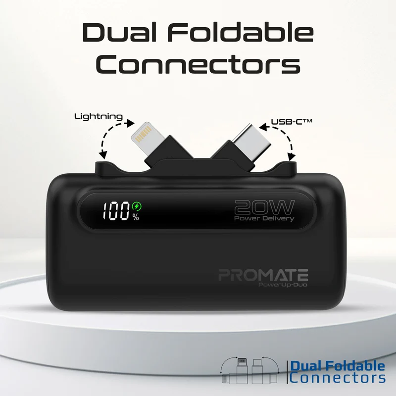 PROMATE 5000mAH PowerBank 20W PD with Lightning Connector and Type-C Connector - POWERUP-DUO - New Arrival