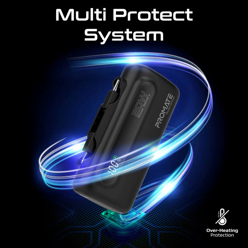 PROMATE 5000mAH PowerBank 20W PD with Lightning Connector and Type-C Connector - POWERUP-DUO - New Arrival