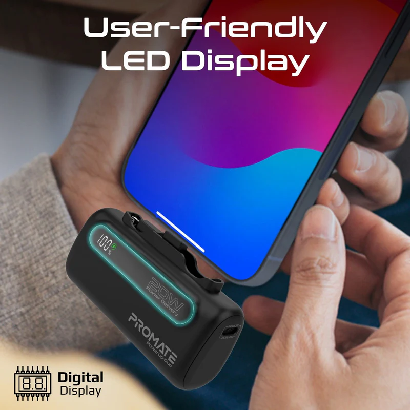 PROMATE 5000mAH PowerBank 20W PD with Lightning Connector and Type-C Connector - POWERUP-DUO - New Arrival
