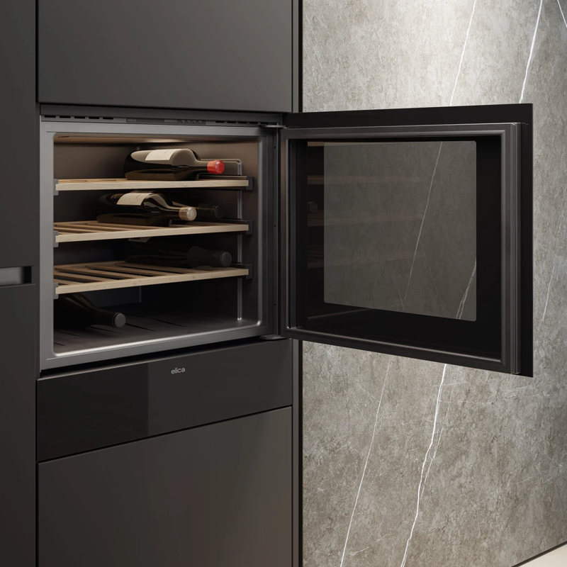 ELICA 60cm 24 Bottles Veritas BI24 Built-In Black Gloss Wine Cabinet - VERITAS/BI24/BL