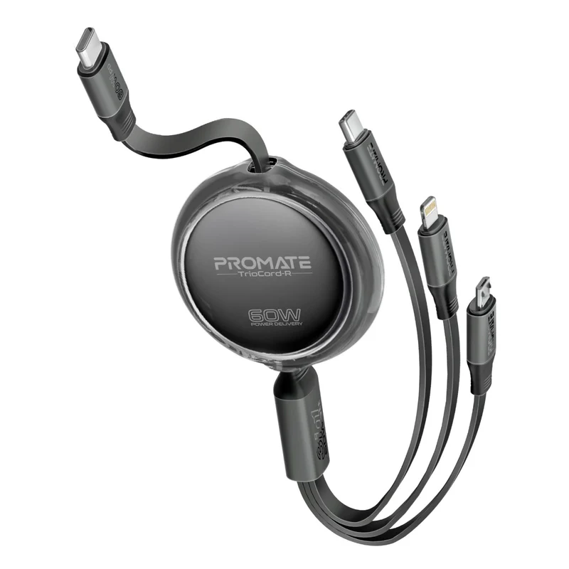 PROMATE 3-in-1 Ultra-Fast Retractable Multi-Connector Cable - TrioCord-R - New Arrival