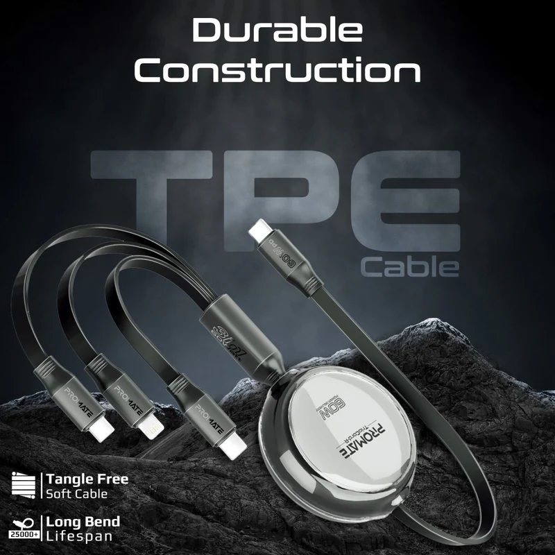PROMATE 3-in-1 Ultra-Fast Retractable Multi-Connector Cable - TrioCord-R - New Arrival