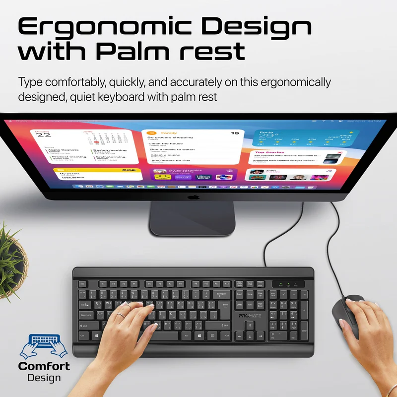 PROMATE Quiet Keys Wired Keyboard and 1200 DPI Mouse - Combo-CM6 - Incoming In August