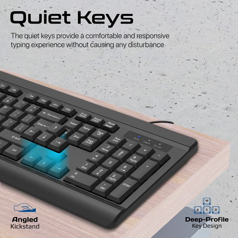 PROMATE Quiet Keys Wired Keyboard and 1200 DPI Mouse - Combo-CM6 - Incoming In August
