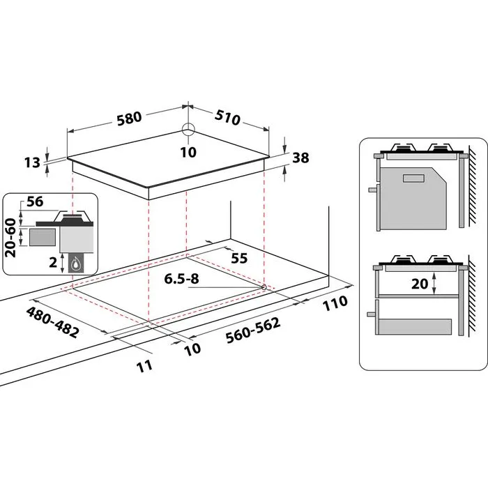 INDESIT 60cm Built-In Gas Hob Inox with 4 Burners and Enamel Support - THP 642 IX/I 1 - Incoming in November