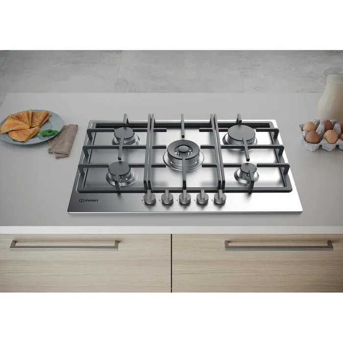 INDESIT 75cm Built-In Gas Hob Inox with 5 Burners and Enamel Support - THP 751 W/IX/I IT 1 - Incoming in November