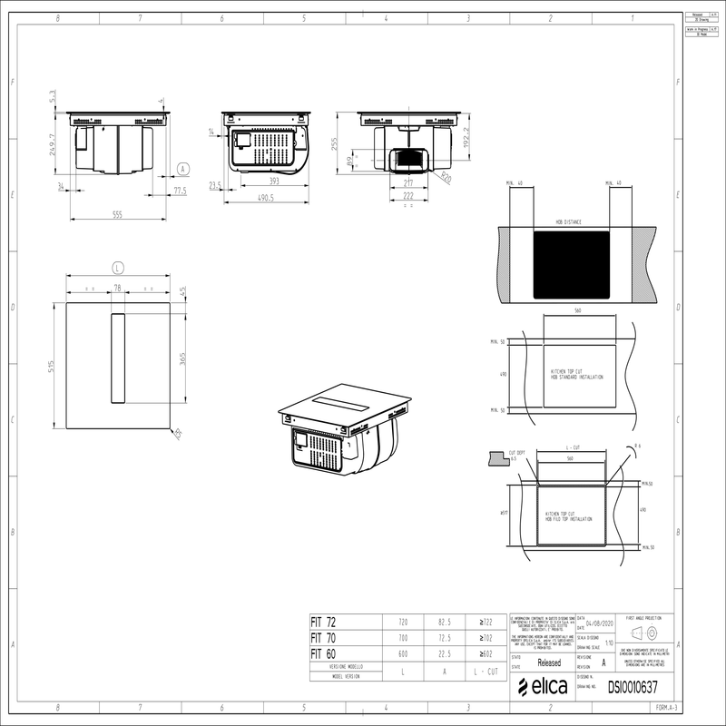 ELICA 72cm NikolaTesla Velvet Built-In Induction Hobs with Aspiration Hood - NIKOLATESLA VELVET BL/F BO/72