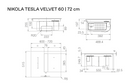 Technical drawings of Nikola Tesla Velvet 60 and 83 cm products on a white background