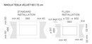 Technical drawings of Nikola Tesla Velvet shower heads with installation dimensions.