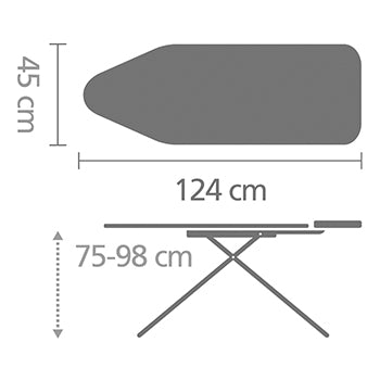 BRABANTIA Ironing Board C 124 x 45 cm, for Steam Iron - Denim Black - 134609