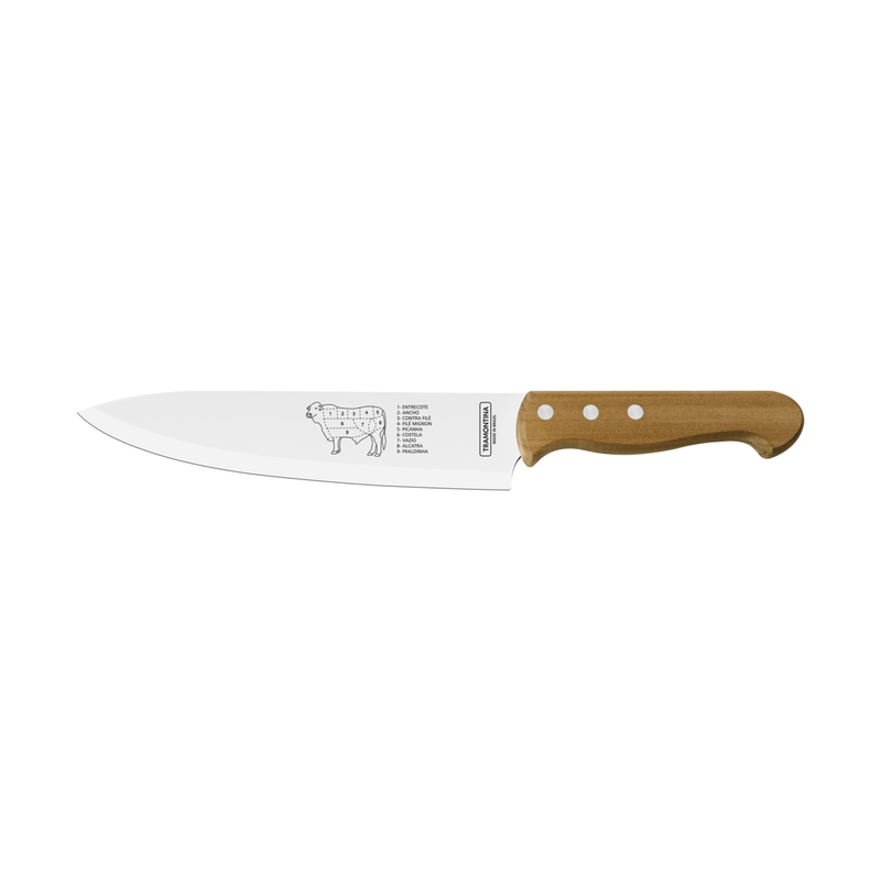 TRAMONTINA Churrasco 8"/ 20cm Stainless Steel Steak Knife with Natural Wood Handles - 22938/108