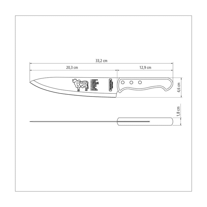 TRAMONTINA Churrasco 8"/ 20cm Stainless Steel Steak Knife with Natural Wood Handles - 22938/108