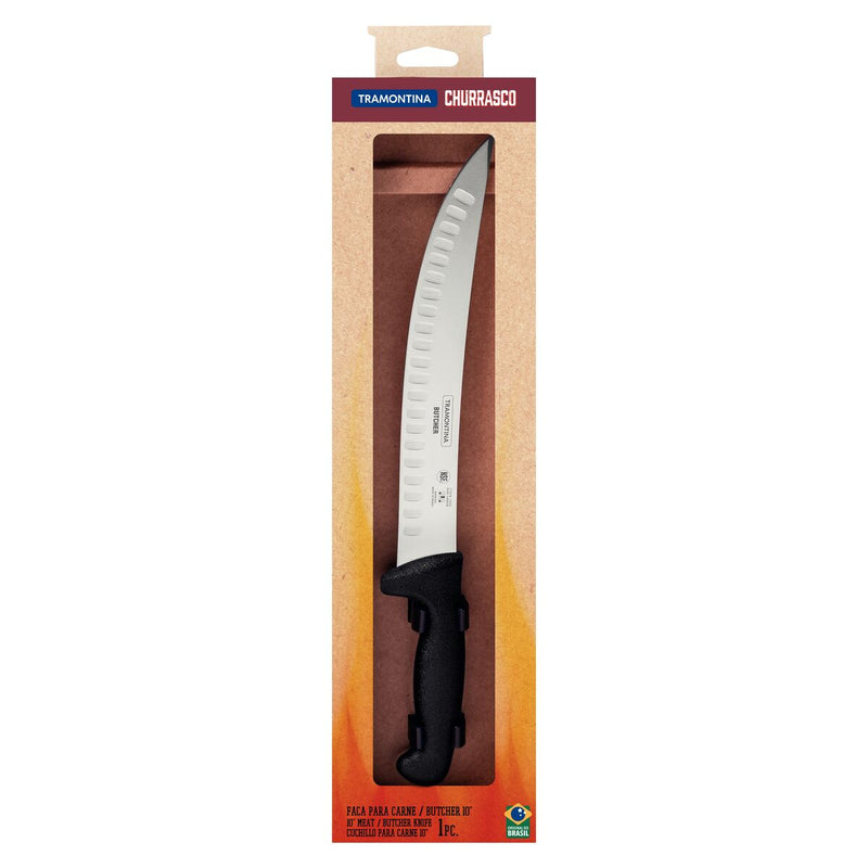 TRAMONTINA 10″ [25cm] Churrasco Butcher/Fluted Knife Black 24658/100