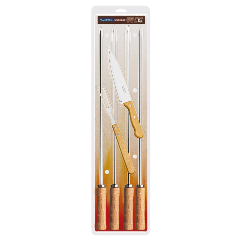 TRAMONTINA Churrasco 6pcs Stainless Steel Barbecue Set with Natural Wood Handles  - 26499/032 - Limited Stock