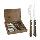 TRAMONTINA Stainless steel flatware set with brown Polywood handle and wooden case, 8pcs set - 29899/502