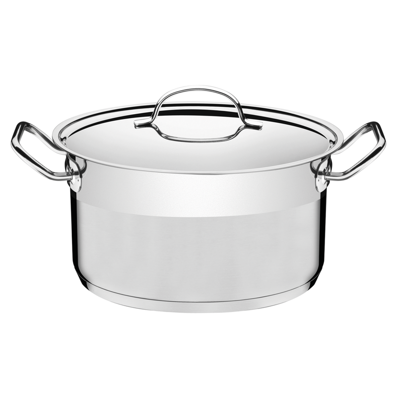 TRAMONTINA Professional 28cm 8.4L stainless steel deep casserole dish with flat lid, tri-ply base and satin accent - 62624/280 - Limited Stock