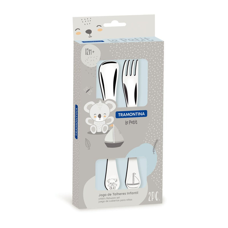 TRAMONTINA Le Petit stainless steel children's flatware set for boys with shiny finish and relief design, 2 pc set - 66973/010