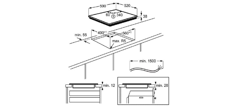 AEG 60cm Built-In Ceramic Hob with 4 Cooking Zones - HRB64600CB