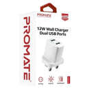 PROMATE 12W Wall Charger with Dual USB Ports - BIPLUG.UK-WT