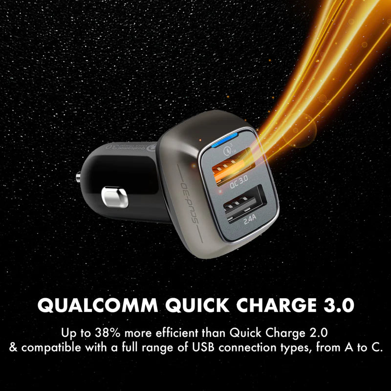 PROMATE QC 3.0 Car Charger with 30 Watt Dual USB Ports - SCUD-30 - Sept Promo till 30 Sept