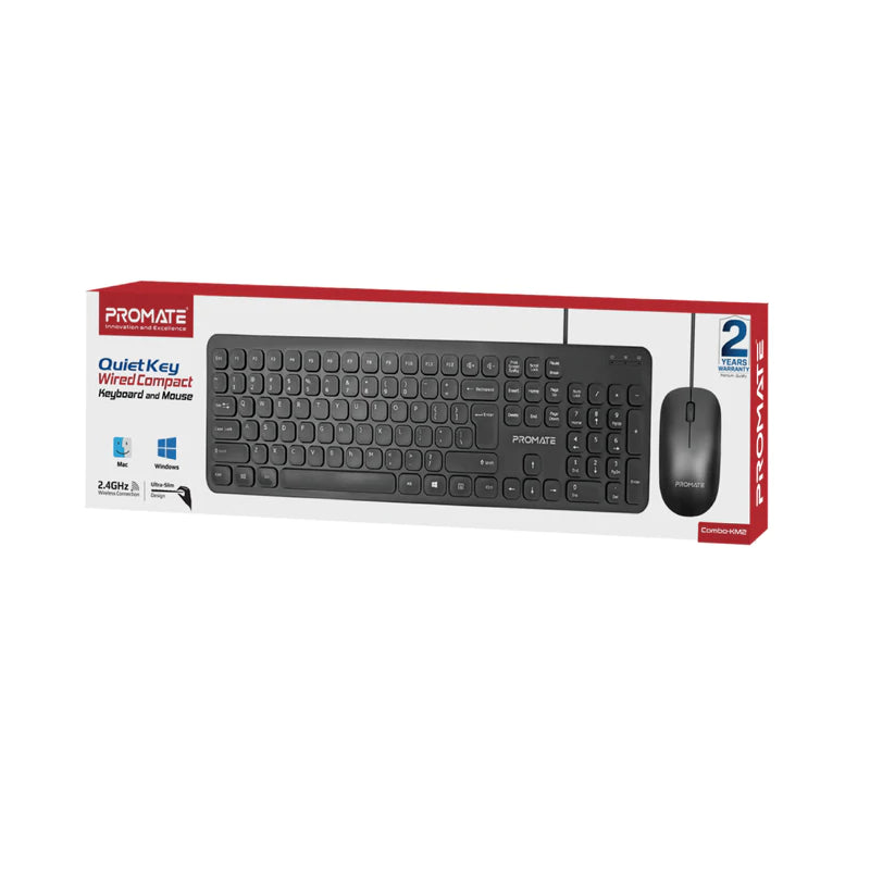 PROMATE Quiet Key Wired Compact KeyBoard & Mouse -  COMBO-KM2.EN