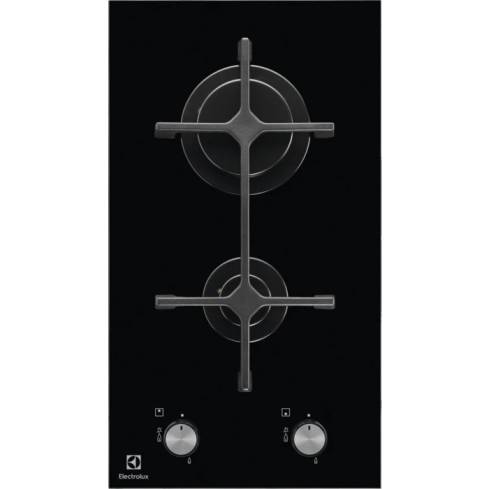 ELECTROLUX 30cm Built-In Domino Gas Hob on Black Glass with 2 Burners and Cast Iron Support - EGC3322NOK -  NEW ARRIVAL