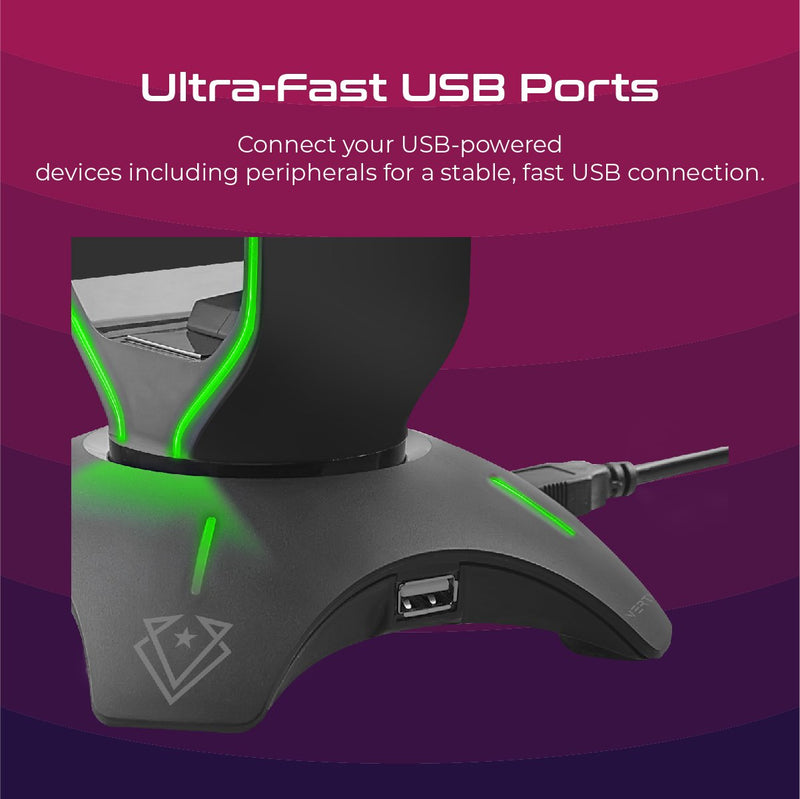 VERTUX Multi-Purpose Mouse Bungee With Headphone Stand & USB Hub - EXTENT.BLACK - Sept Promo till 30 Sept