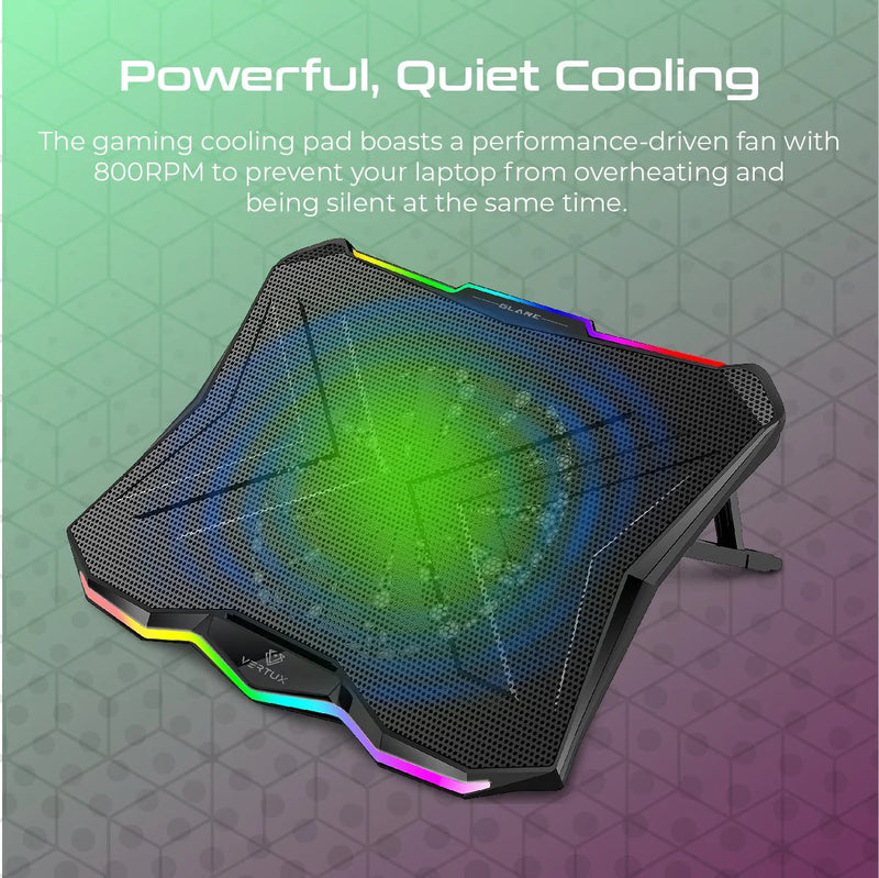 VERTUX Quiet Cooling Laptop Stand With Rainbow LED Lights - GLARE - Sept Promo till 30 Sept