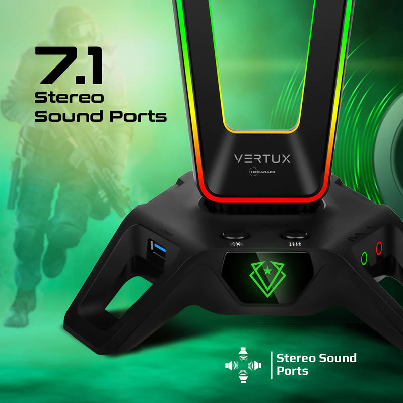 VERTUX Gaming Headphone Stand With Immersive 7.1 Audio Ports - HEXARACK -Black Friday Promo till 30 Nov