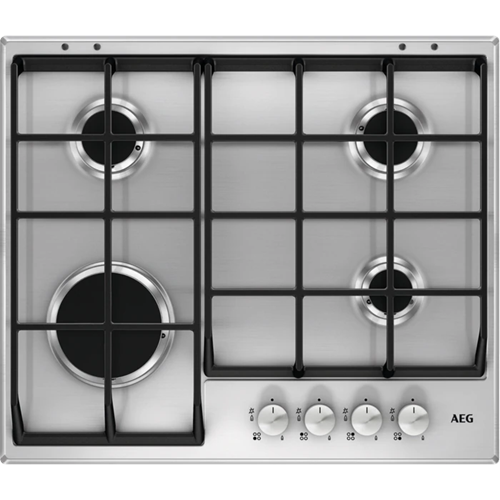 AEG 60cm Built-In Gas Hob Inox with 4 Burners and Cast Iron Support - HG654351SM