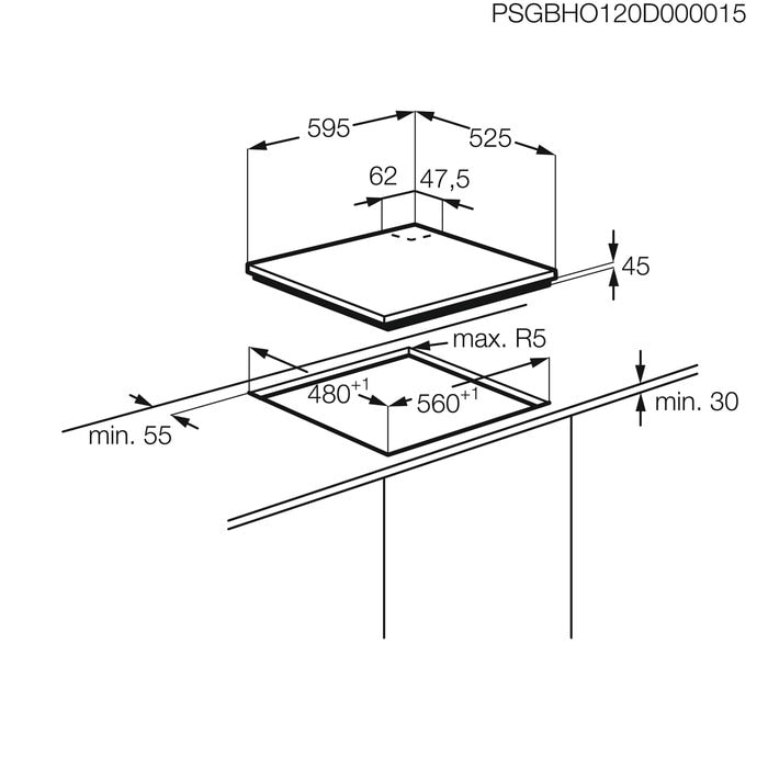 AEG Built-in Gas Hob INOX 60cm, 4 Burners - HGB64301UM